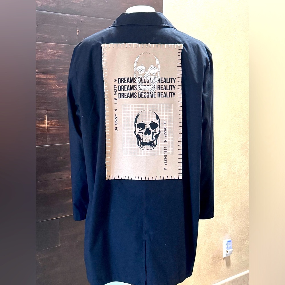 Skull Dreams Become Reality Black Lined Mossimo Supply Co. Trench Coat